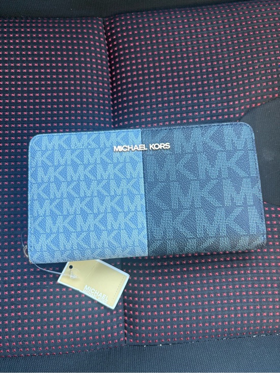 Michael Kors Handbags - Michael Kors Light Blue Signature MK Zip Wallet
